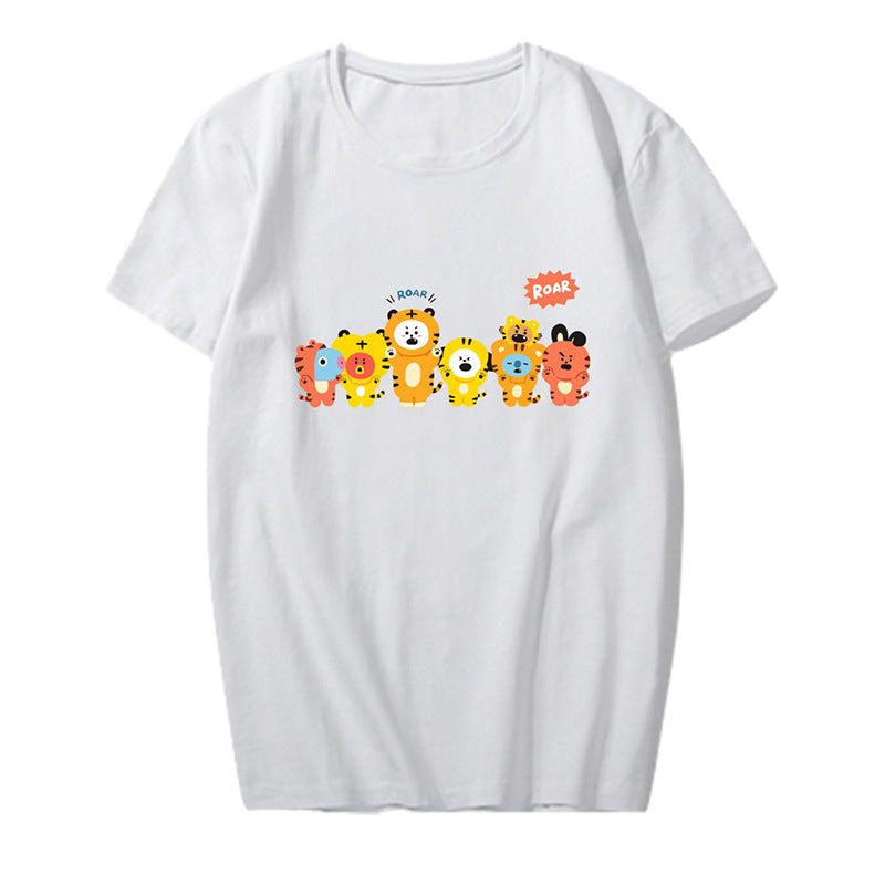 Bulletproof Youth League Tiger Year Cartoon Surrounding Support Clothes With The Same Short Sleeve T-Shirt Men's And Women's Tops Summer Clothes