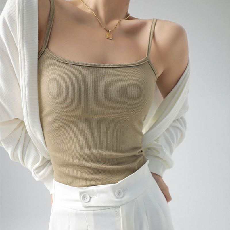 Basic Tank Top Women's Camisole Suit Inner Wear Cover Underboob Ribbed Spring Summer Outerwear