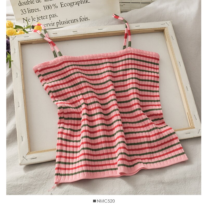 Knitted Rib Crop cropped Top Knitting Striped cropped Women Spaghetti Strap Slim Fit Cropped Tops Female Going Out Top