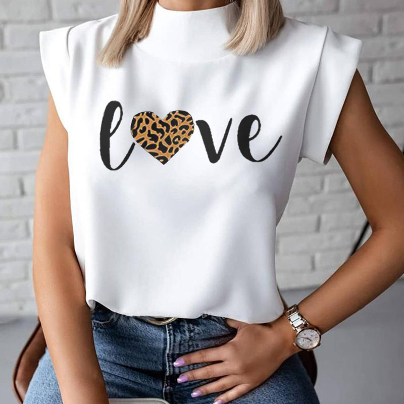 Women Elegant Lips Print Blouse Shirts Summer Casual Stand Neck Pullovers Tops Ladies Fashion Cute Eye Short Sleeve Blusa