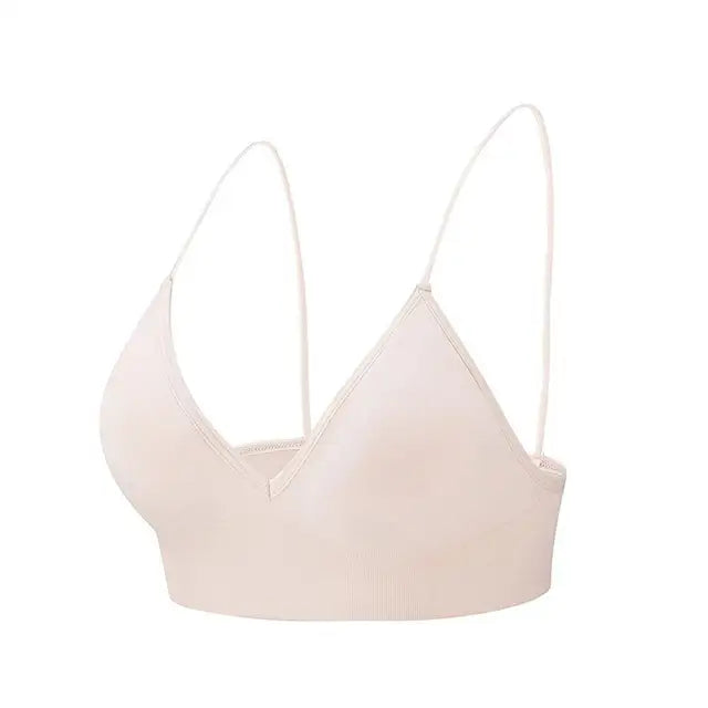 Thin Seamless Push Up Triangle Cup Sports Bra Deep V Bralettes Women Crop Top Fitness Yoga Top