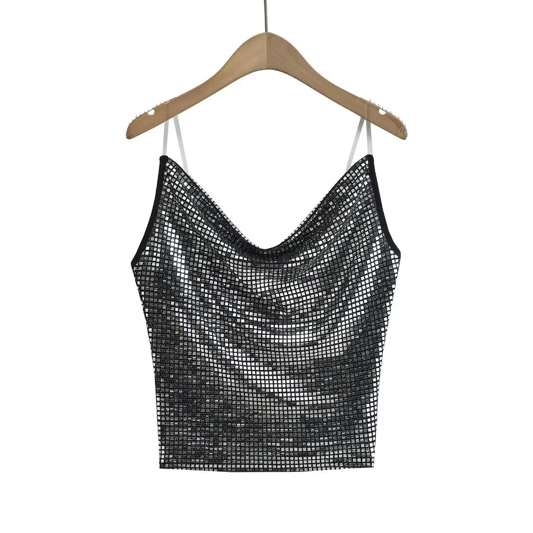 Hot stamping sequin swinging collar small camisole vest