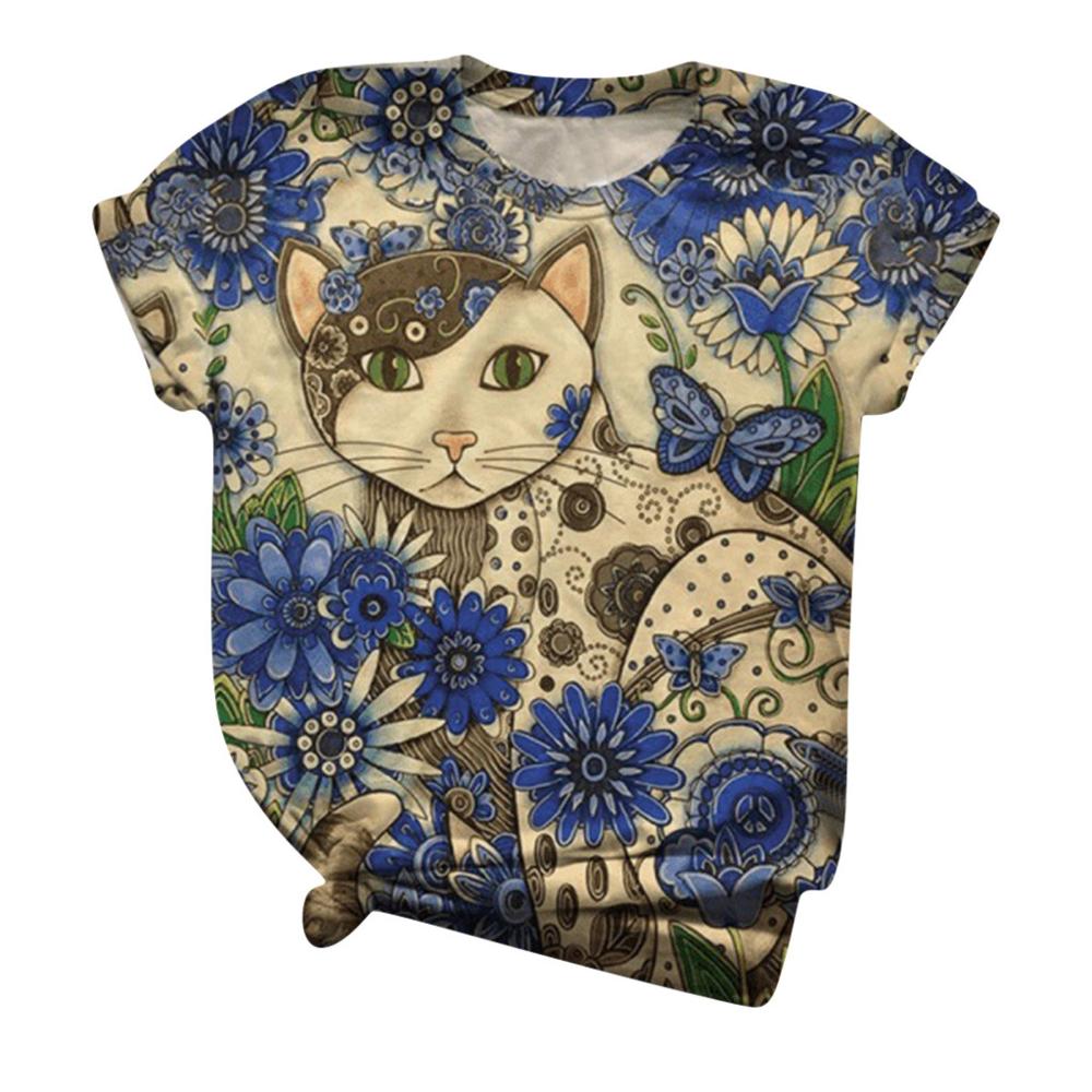 Harajuku T Shirt Plus Size Women Tshirts Short Sleeve 3D Cat Printed O-Neck T-Shirt Tops Women camisetas mujer футболка
