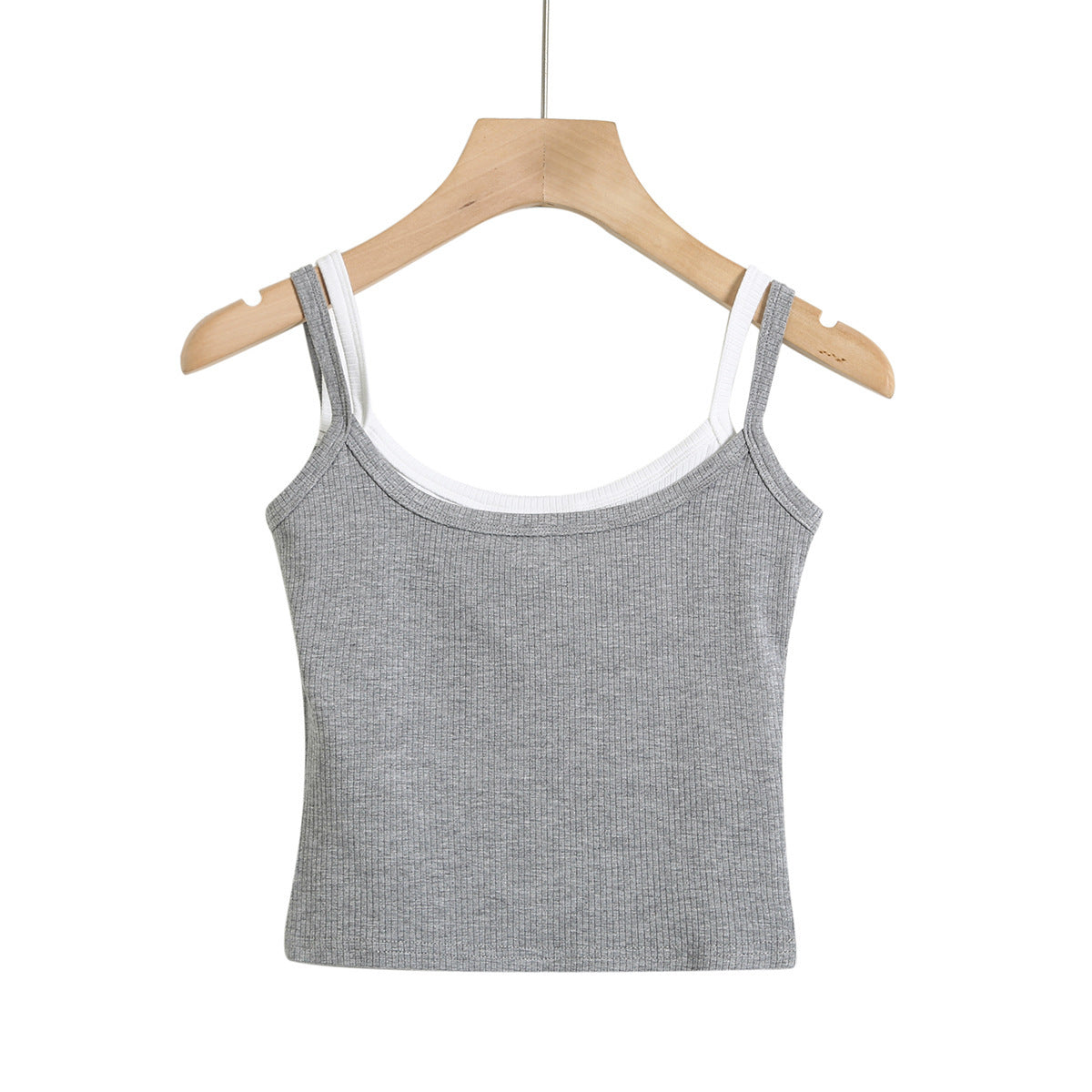 Shoulder strap color blocked fake two-piece camisole vest
