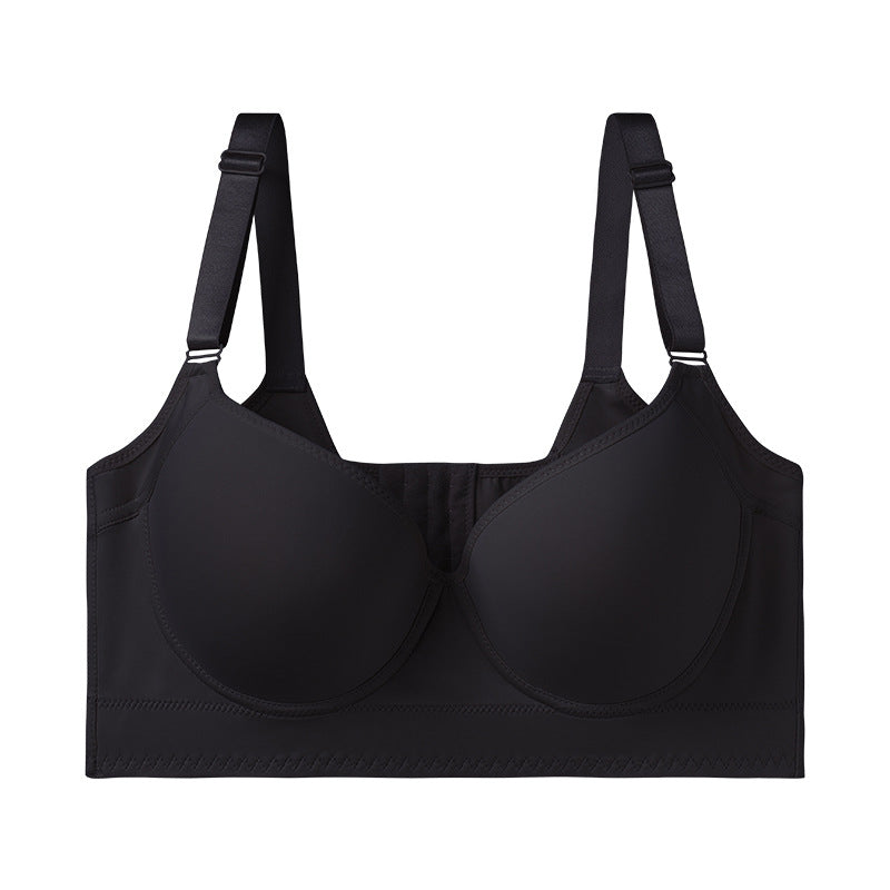 Plus Size Steel Ring Smooth Surface Bra with Adjustable Back and Deep V-neckline