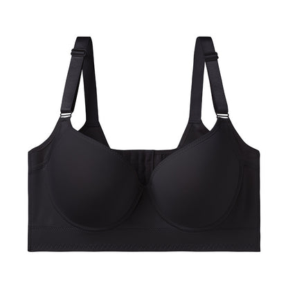 Plus Size Steel Ring Smooth Surface Bra with Adjustable Back and Deep V-neckline