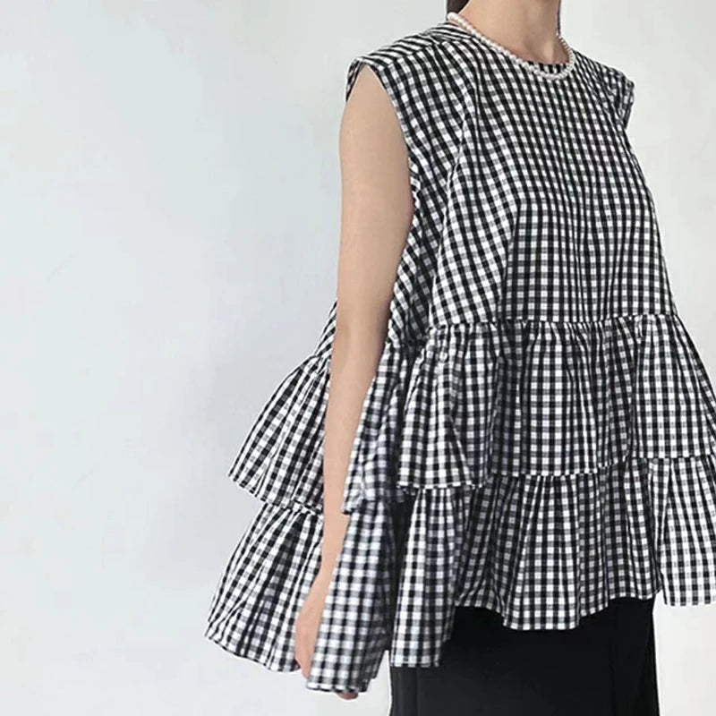 Japanese shirts cute blouses or tops women korean ruffles blouse woman cake layer doll loose shirt summer fashion sleeveless