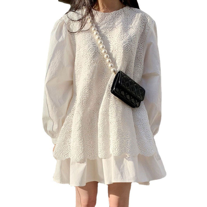 Lace A-line Doll Neck Dress