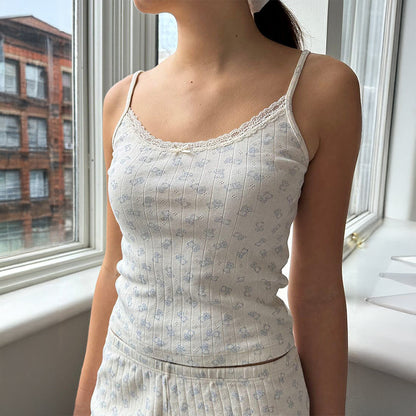 Casual Vacation Floral Print Short Sleeve Women's Camisole