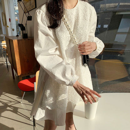 Lace A-line Doll Neck Dress
