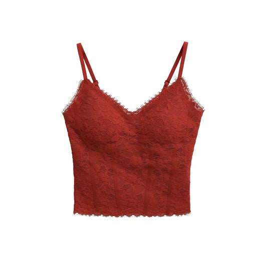 Fish bone patchwork lace camisole vest