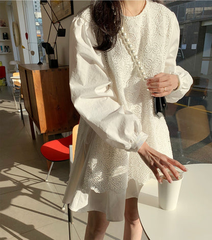 Lace A-line Doll Neck Dress