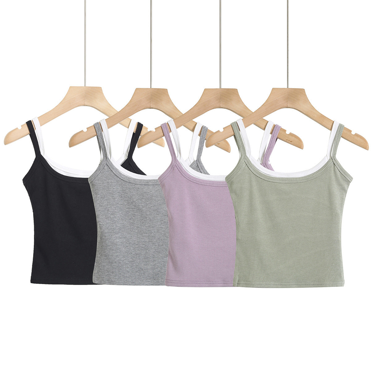 Shoulder strap color blocked fake two-piece camisole vest