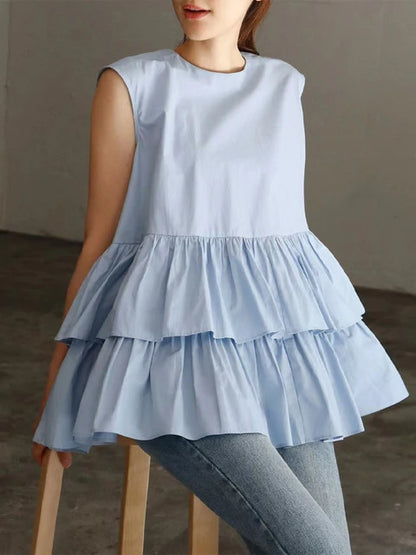 Japanese shirts cute blouses or tops women korean ruffles blouse woman cake layer doll loose shirt summer fashion sleeveless
