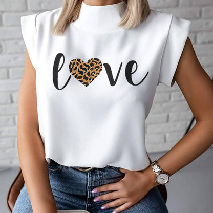 Women Elegant Lips Print Blouse Shirts Summer Casual Stand Neck Pullovers Tops Ladies Fashion Cute Eye Short Sleeve Blusa