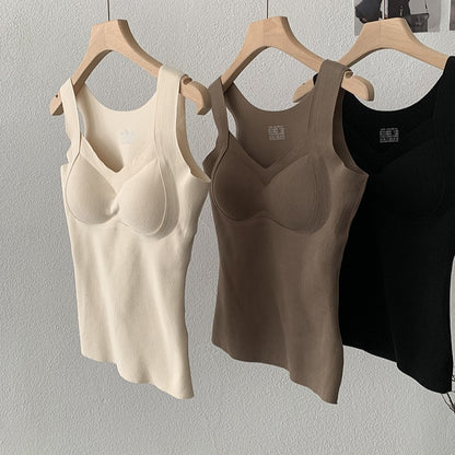 Warm Vest Winter New Seamless Heating with Padded Fixed Cup Uplift Backless Bra