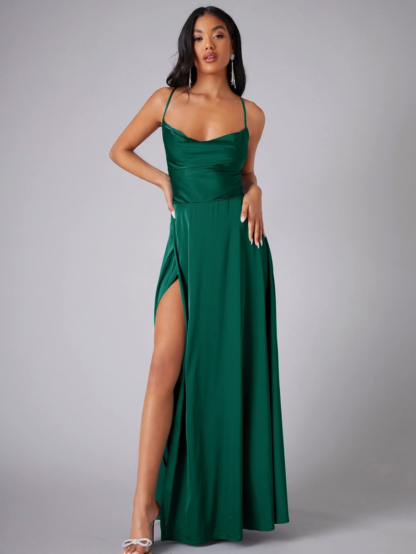 Summer Sexy Slimming Backless Strap Long Split A line Dress Women's Fashion High Waist Belted Gown V-neck