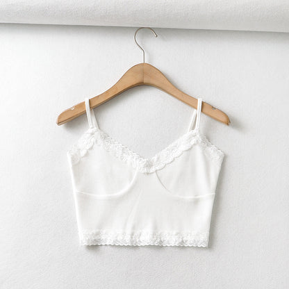 Ins Fashion Sweet Style Lace Camisole Female New Retro Pure Desire Spicy Girl Short Tank Top