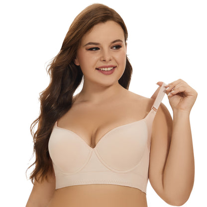 Plus Size Steel Ring Smooth Surface Bra with Adjustable Back and Deep V-neckline