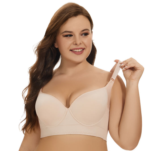 Plus Size Steel Ring Smooth Surface Bra with Adjustable Back and Deep V-neckline