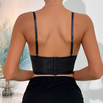 Heart-shaped Rhinestone Fashionable Spicy Girl Lace Strapless Hollow-out Sexy Bra with Steel Ring