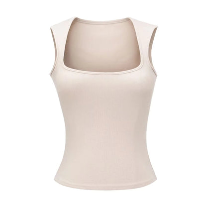 Wide shoulder vest women's summer square neck slim fit sleeveless camisole short top