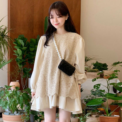 Lace A-line Doll Neck Dress