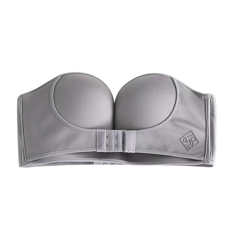 Oxygen Girl No Steel Ring Gathered Bra Strapless Invisible Sexy Fashion Underwear Female Small Chest Thickening