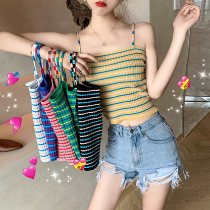 Knitted Rib Crop cropped Top Knitting Striped cropped Women Spaghetti Strap Slim Fit Cropped Tops Female Going Out Top