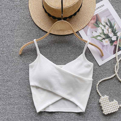 Ribbed Camisole Summer Fitted Strap Inner Wear with Fixed Pads High Elasticity Crossed Back Design