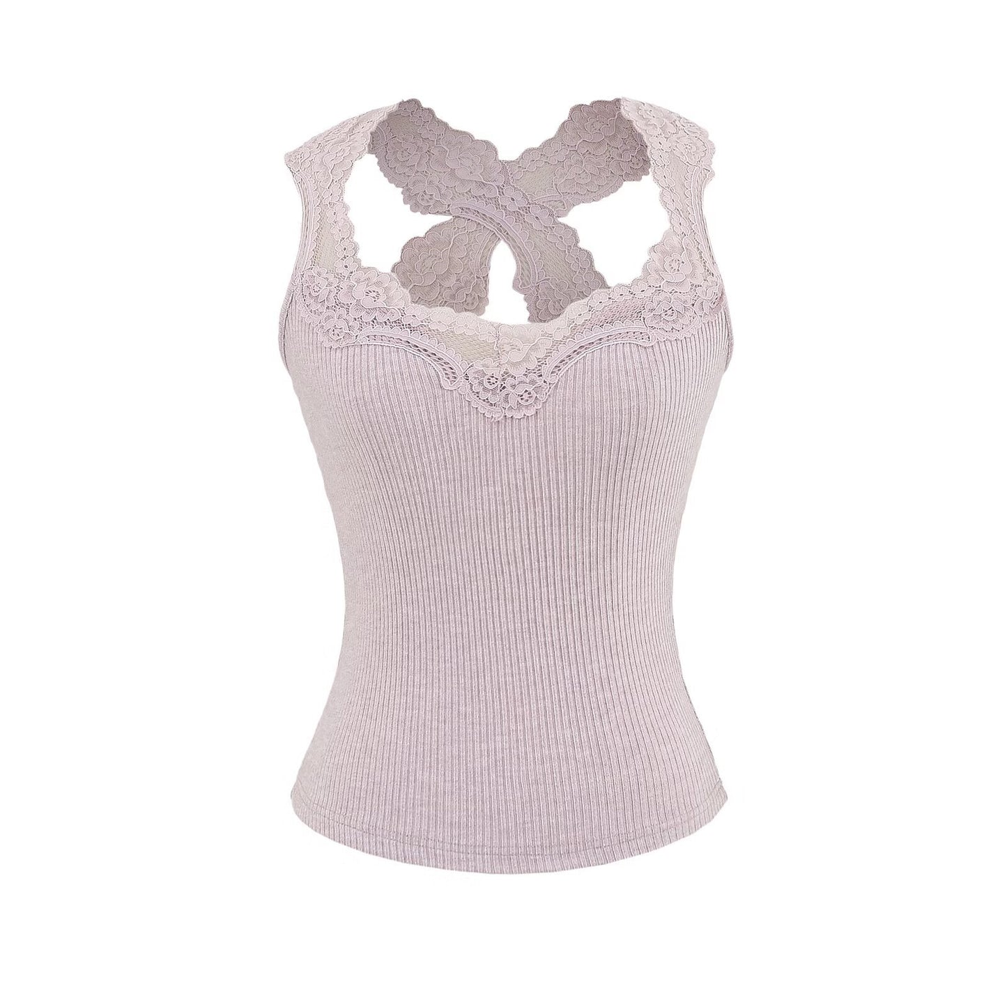 Slim lace cross stitch knitted camisole vest