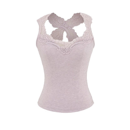 Slim lace cross stitch knitted camisole vest