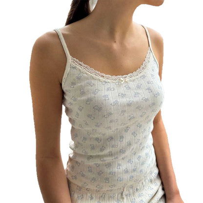 Casual Vacation Floral Print Short Sleeve Women's Camisole