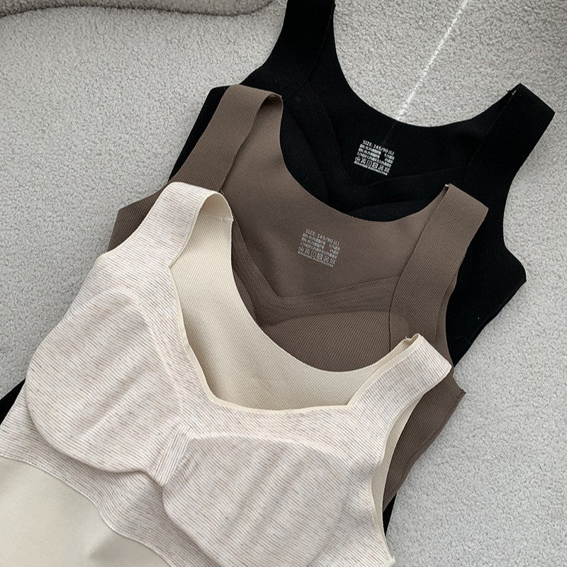 Warm Vest Winter New Seamless Heating with Padded Fixed Cup Uplift Backless Bra