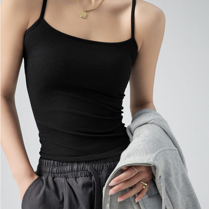 Basic Tank Top Women's Camisole Suit Inner Wear Cover Underboob Ribbed Spring Summer Outerwear