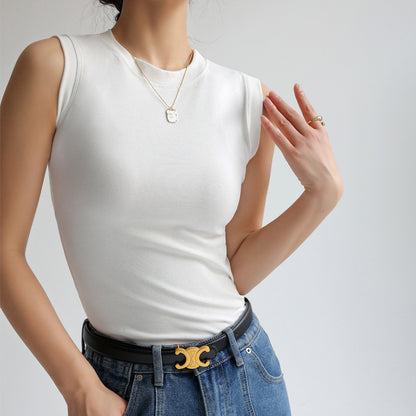 Cotton Small Round Neck Basic Versatile Camisole Women's Summer Inner Wear Sleeveless Can Be Worn Outside Conceal Underboob Top