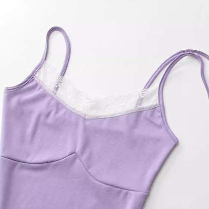 Lace edge splicing slim fit short camisole tank top