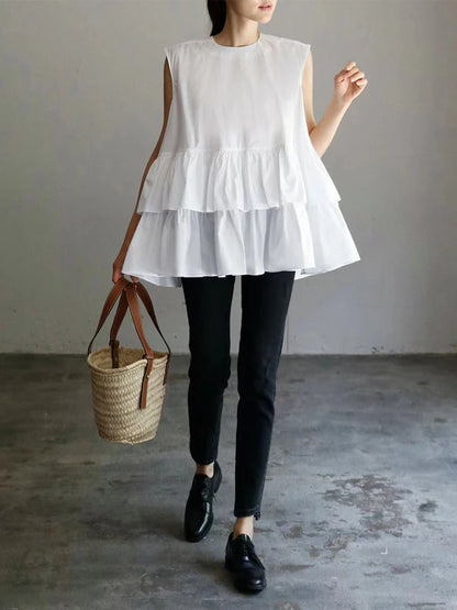 Japanese shirts cute blouses or tops women korean ruffles blouse woman cake layer doll loose shirt summer fashion sleeveless