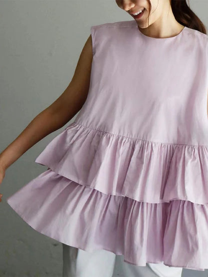 Japanese shirts cute blouses or tops women korean ruffles blouse woman cake layer doll loose shirt summer fashion sleeveless