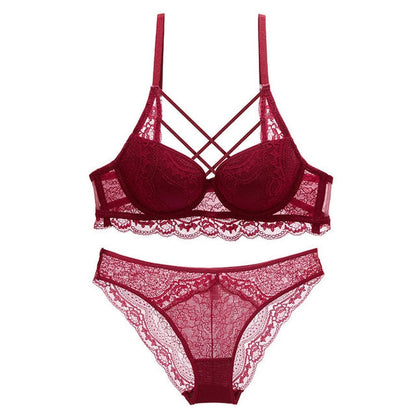 Classic Bandage Black Bra Set Push Up Brassiere Thick Cotton Underwear Set Sexy Bras Lace Embroidery Gather Women Lingerie Sets