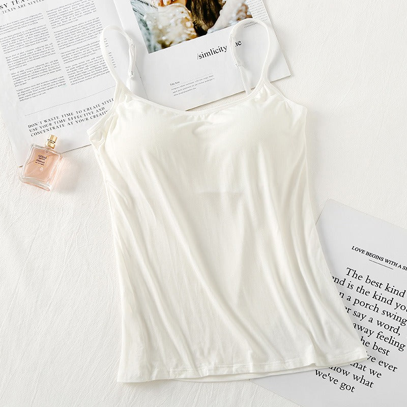 Modal One-Piece Camisole With Chest Pad Female Bottoming Shirt Bra-Free Bra-Top Round Neck Cloth Models
