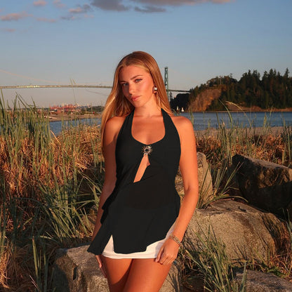 Sexy neck hanging mesh camisole vest for women