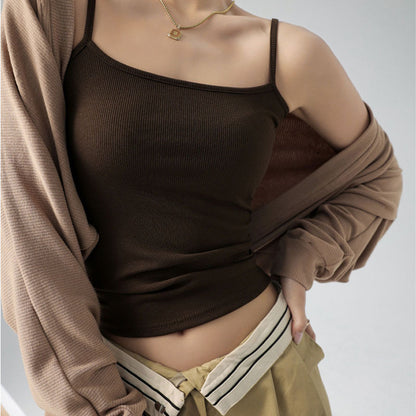 Basic Tank Top Women's Camisole Suit Inner Wear Cover Underboob Ribbed Spring Summer Outerwear