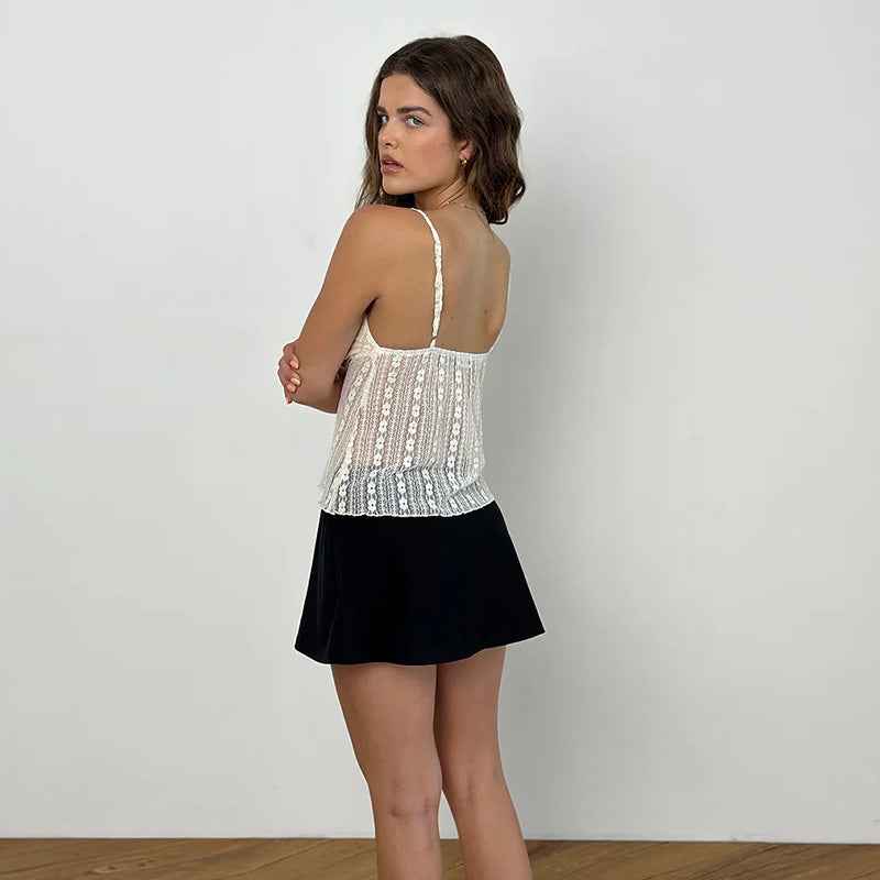 Solid color sexy camisole lace patchwork casual vest for women