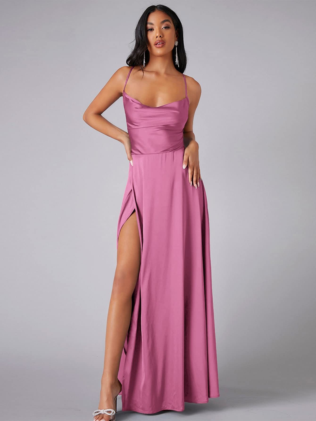 Summer Sexy Slimming Backless Strap Long Split A line Dress Women's Fashion High Waist Belted Gown V-neck