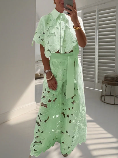 Cardigan Top And Wide-leg Pants Two-piece Set
