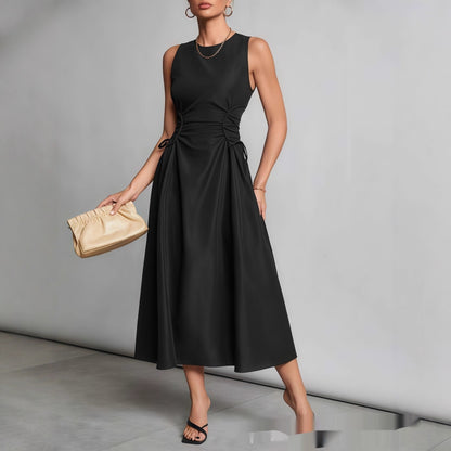 Niche Pleated Waist-cinching Figure-flattering A-line Maxi Dress