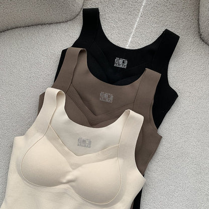 Warm Vest Winter New Seamless Heating with Padded Fixed Cup Uplift Backless Bra