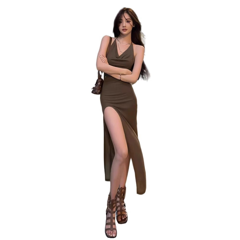 New Korean-style V-neck Elegant And Sassy Sexy Slit Bodycon Maxi Dress