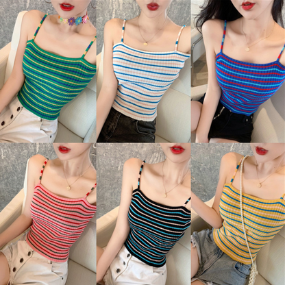 Knitted Rib Crop cropped Top Knitting Striped cropped Women Spaghetti Strap Slim Fit Cropped Tops Female Going Out Top
